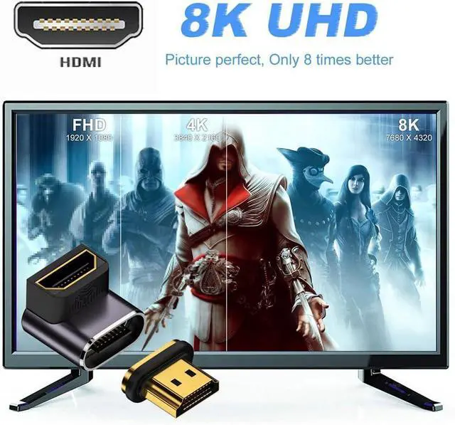 Alt view image 5 of 7 - cablecc 8K Magnetic Connector Male to Female 90 Degree Down Angled Type-A HDMI 2.1 Straight Video Adapter for Laptop HDTV