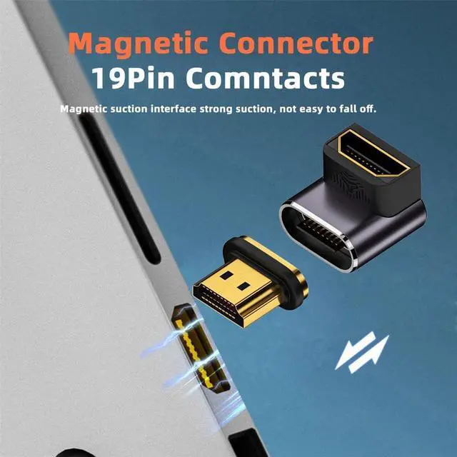 Alt view image 4 of 7 - cablecc 8K Magnetic Connector Male to Female 90 Degree Down Angled Type-A HDMI 2.1 Straight Video Adapter for Laptop HDTV
