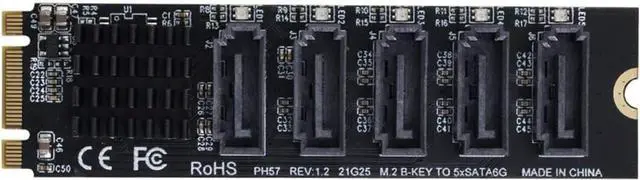 Alt view image 6 of 7 - Cablecc NGFF Key B+M to SATA 3.0 6Gbps 5 Ports Adapter Converter Port JMB575 2280