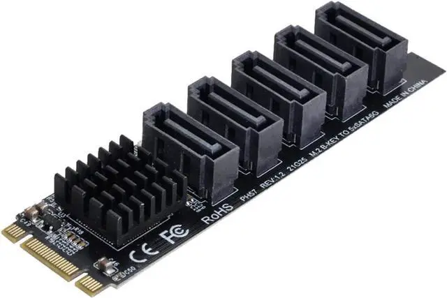 Alt view image 7 of 7 - Cablecc NGFF Key B+M to SATA 3.0 6Gbps 5 Ports Adapter Converter Port JMB575 2280