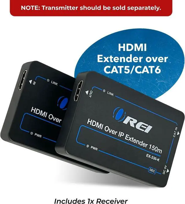 Alt view image 4 of 6 - OREI HDMI Extender Over IP- 1080p@60Hz Upto 330Ft with CAT6/7 Cable (Receiver only) (EX-330-K)