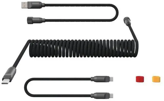 Main image of ONEofZERO Pro Modular USB-C Keyboard Cable - Premium Coiled Cable with Detachable Aluminum USB-C Aviators, PD 60W USB-A to USB-C, Smoke