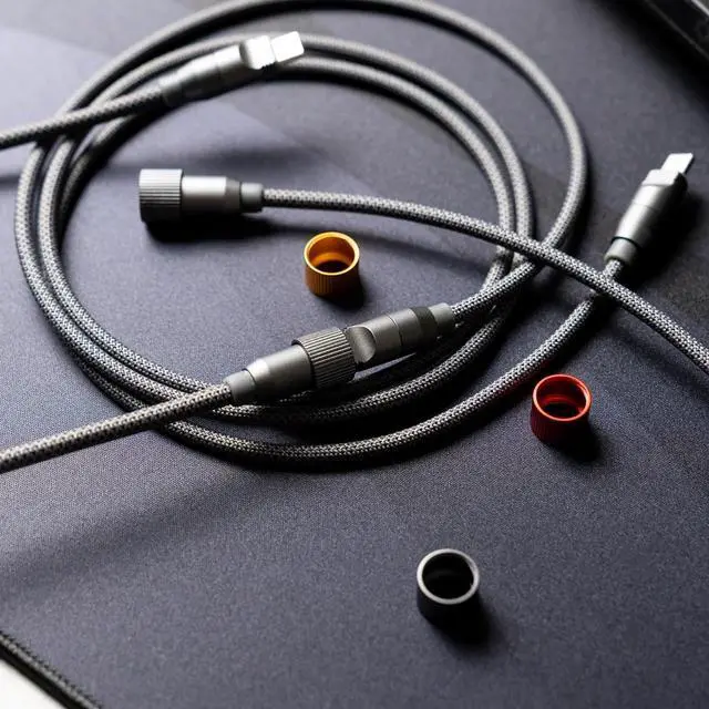 Alt view image 7 of 7 - ONEofZERO Pro Modular USB-C Keyboard Cable - Premium Coiled Cable with Detachable Aluminum USB-C Aviators, PD 60W USB-A to USB-C, Smoke