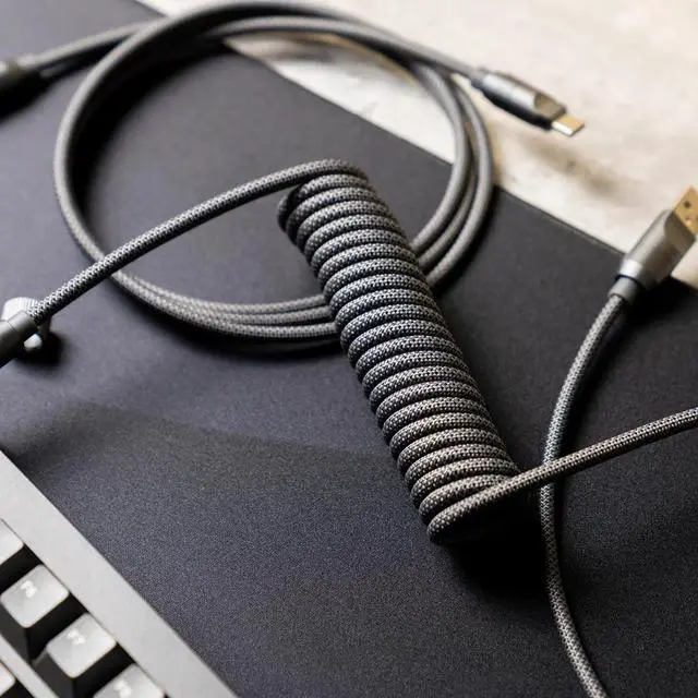 Alt view image 6 of 7 - ONEofZERO Pro Modular USB-C Keyboard Cable - Premium Coiled Cable with Detachable Aluminum USB-C Aviators, PD 60W USB-A to USB-C, Smoke