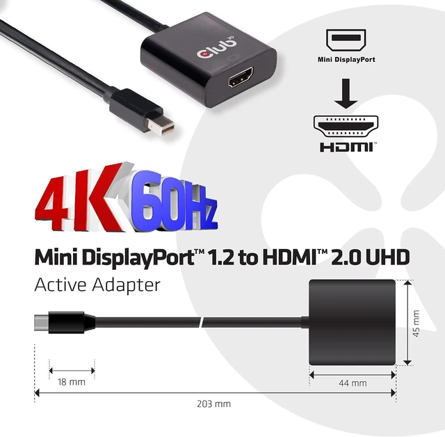 Alt view image 5 of 7 - Club 3D CAC-2170, Active mini DisplayPort to HDMI 2.0 Adapter (Supports Displays up to 4K / UHD / 3840x2160@60Hz)