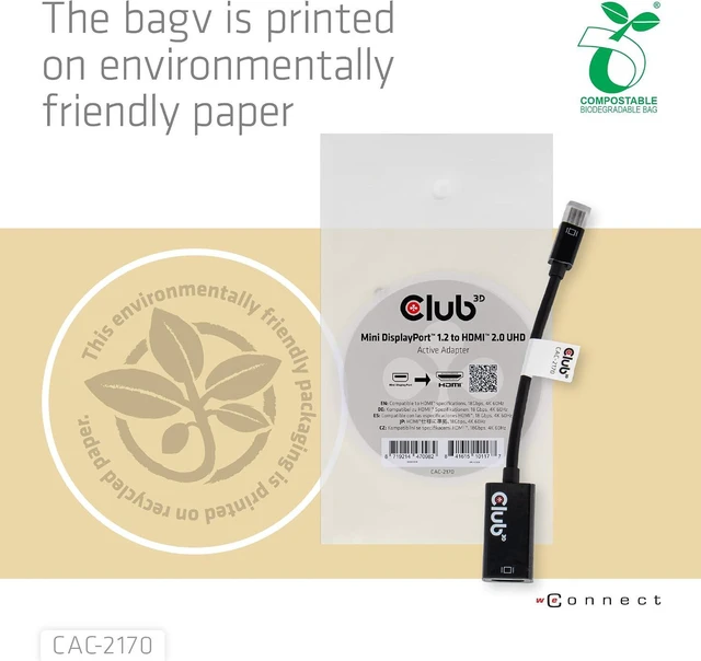 Alt view image 4 of 7 - Club 3D CAC-2170, Active mini DisplayPort to HDMI 2.0 Adapter (Supports Displays up to 4K / UHD / 3840x2160@60Hz)