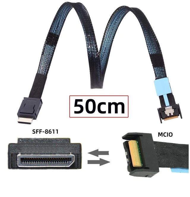 Alt view image 2 of 7 - PCI-E 5.0 Mini Cool Edge IO MCIO PCI-E 4i 38Pin Male to SFF-8611 Oculink 4X Extender Cable for eGPU SSD External Graphics Card 50cm