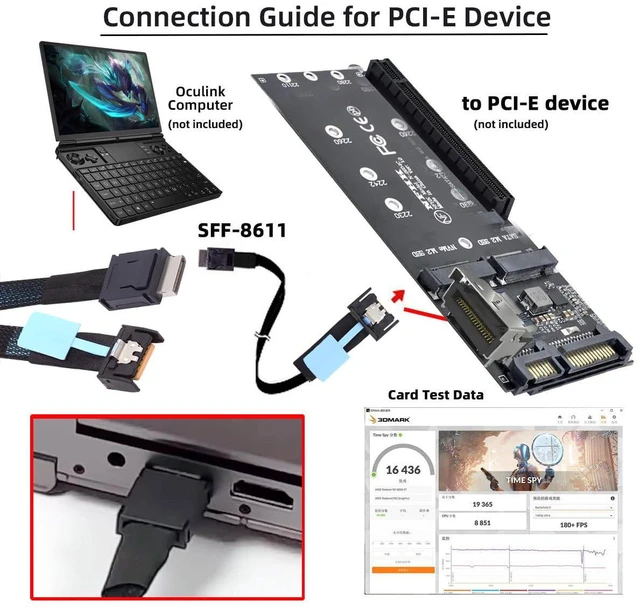 Alt view image 4 of 7 - PCI-E 5.0 Mini Cool Edge IO MCIO PCI-E 4i 38Pin Male to SFF-8611 Oculink 4X Extender Cable for eGPU SSD External Graphics Card 50cm