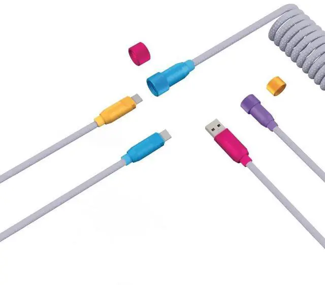 Alt view image 4 of 6 - ONEofZERO Pro Modular USB-C Keyboard Cable - Premium Coiled Cable with Detachable Aluminum USB-C Aviators, PD 60W USB-A to USB-C, Happy Accidents