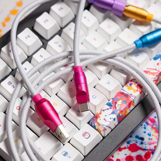 Alt view image 5 of 6 - ONEofZERO Pro Modular USB-C Keyboard Cable - Premium Coiled Cable with Detachable Aluminum USB-C Aviators, PD 60W USB-A to USB-C, Happy Accidents