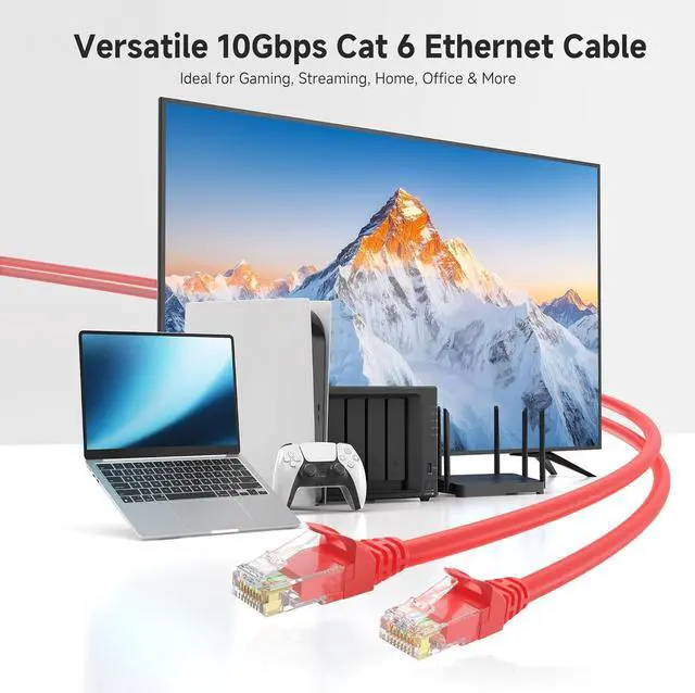 Alt view image 2 of 7 - Cable Matters 10Gbps Snagless Cat 6 Ethernet Cable - 50ft, Cat 6 Cable, Cat6 Cord, Ethernet Cord, Red