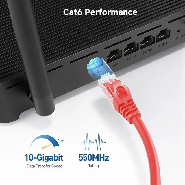 Alt view image 3 of 7 - Cable Matters 10Gbps Snagless Cat 6 Ethernet Cable - 50ft, Cat 6 Cable, Cat6 Cord, Ethernet Cord, Red