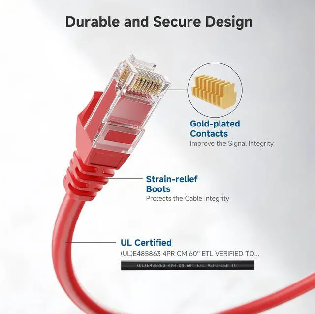 Alt view image 4 of 7 - Cable Matters 10Gbps Snagless Cat 6 Ethernet Cable - 50ft, Cat 6 Cable, Cat6 Cord, Ethernet Cord, Red