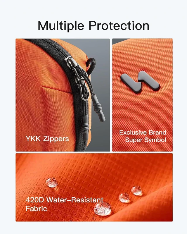 Alt view image 5 of 7 - Inateck Portable Electronics Organiser, Splash-Resistant Travel Accessory Bag for Cables, Power Banks, Hubs, Headphones, Orange, 21×8×13 cm, 2L, Classic