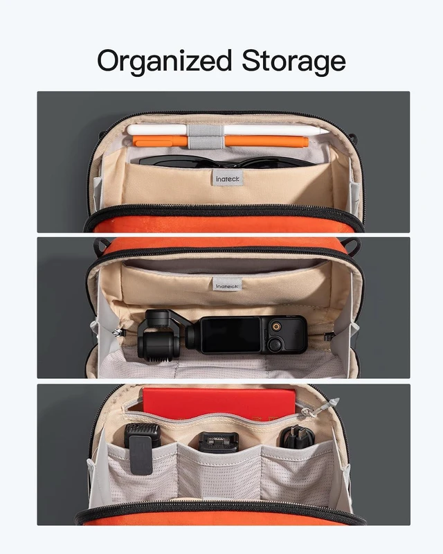 Alt view image 3 of 7 - Inateck Portable Electronics Organiser, Splash-Resistant Travel Accessory Bag for Cables, Power Banks, Hubs, Headphones, Orange, 21×8×13 cm, 2L, Classic