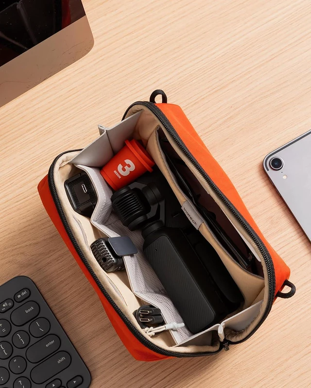 Alt view image 7 of 7 - Inateck Portable Electronics Organiser, Splash-Resistant Travel Accessory Bag for Cables, Power Banks, Hubs, Headphones, Orange, 21×8×13 cm, 2L, Classic