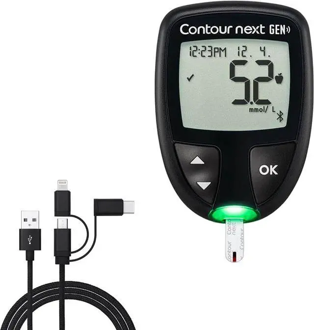 Main image of BoxWave Cable Compatible with Ascensia Diabetes Care Contour Next GEN - AllCharge 3-in-1 Cable - Jet Black