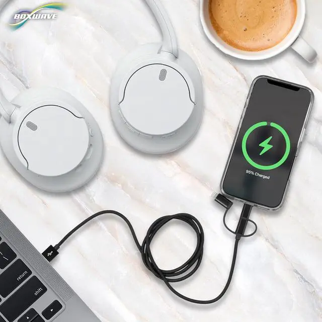 Alt view image 7 of 7 - BoxWave Cable Compatible with Lenovo Tab E8 - AllCharge 3-in-1 Cable - Jet Black