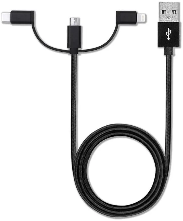 Alt view image 2 of 7 - BoxWave Cable Compatible with OneTouch Idol 3 (4.7) - AllCharge 3-in-1 Cable - Jet Black