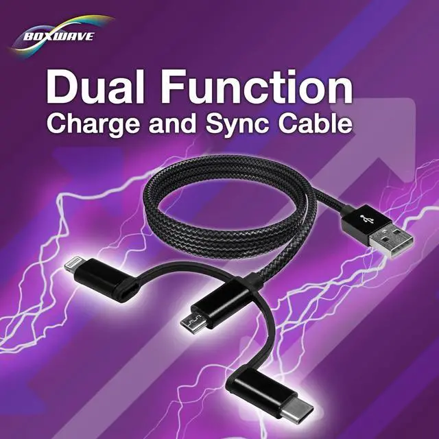Alt view image 3 of 7 - BoxWave Cable Compatible with OneTouch Idol 3 (4.7) - AllCharge 3-in-1 Cable - Jet Black