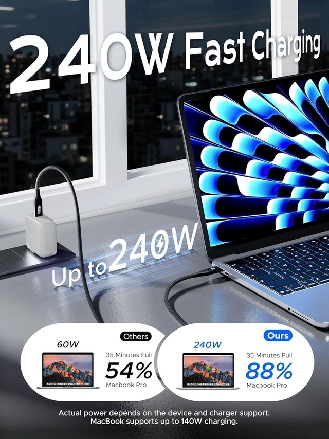 Alt view image 4 of 7 - Plugable USB C Monitor Cable 3.3FT, 4K@144Hz Video Output, 8K USBC 3.2 Gen 2X2 Display Cable, 20Gbps Data Transfer, 240W PD Charging Braided Type C Fit for iPhone 17, MacBook, SSD, Portable Monitor