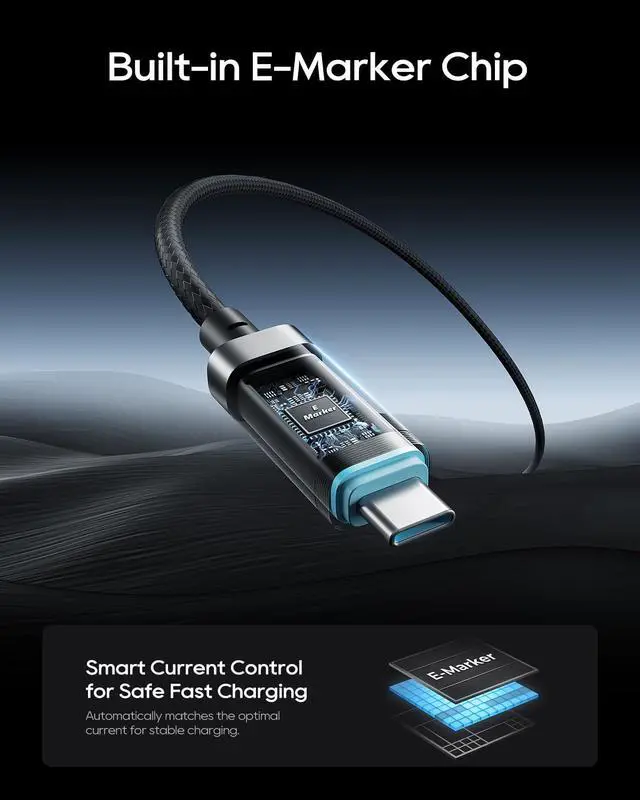 Alt view image 4 of 7 - CUKTECH USB C to USB C Cable, 240W 6A Fast Charging Type C Cord, Durable Braided Cable with Digital Display, for iPhone, MacBook, Samsung