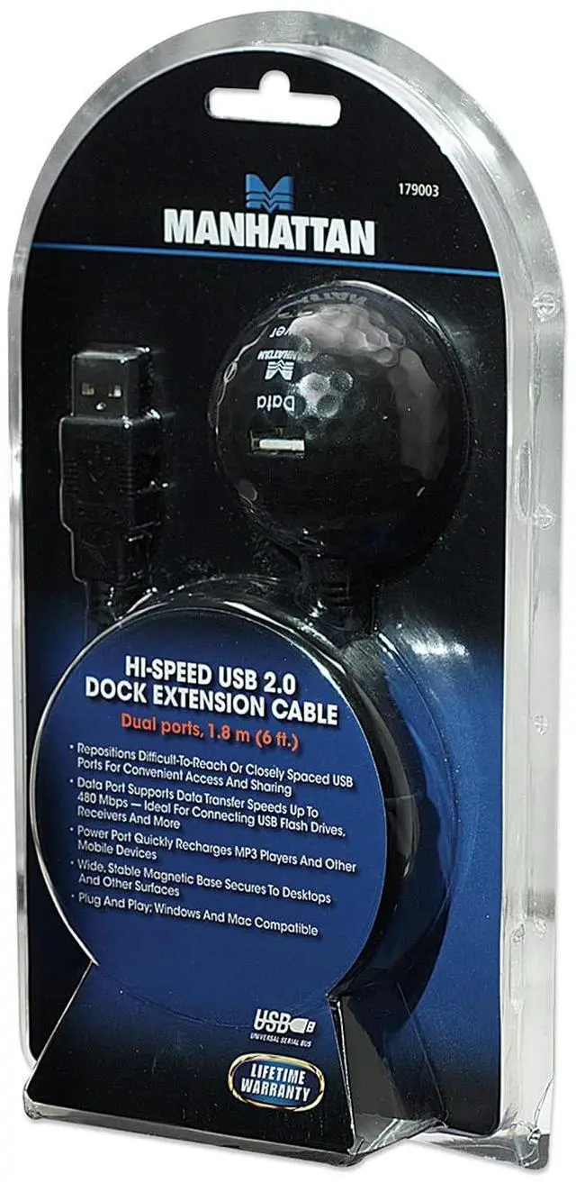 Alt view image 2 of 6 - Manhattan 6 ft. Hi-Speed USB 2.0 Dock Extension Cable, Dual Ports 1 Power Port and 1 Data Port