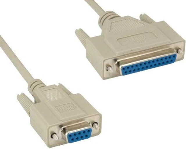 Main image of KENTEK 10 Feet FT DB9 Female to DB25 Female Null Modem Serial Printer Cable Cord 28 AWG F/F Molded D-SUB RS-232 Crossover 9 to 25 Pin for DTE PC Mac Linux Data Transmission Communication