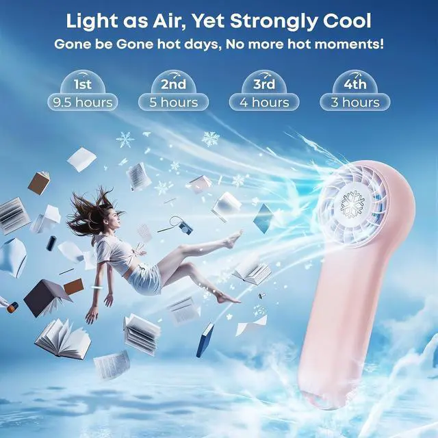 Alt view image 2 of 7 - DREAMME 2 Portable Handheld Fan, Powerful Mini Fan, 4-Speed Personal Small, Cute Small Pocket, Rechargeable Operated Fan for Travel, Summer Gifts for Women, Girls, Pink