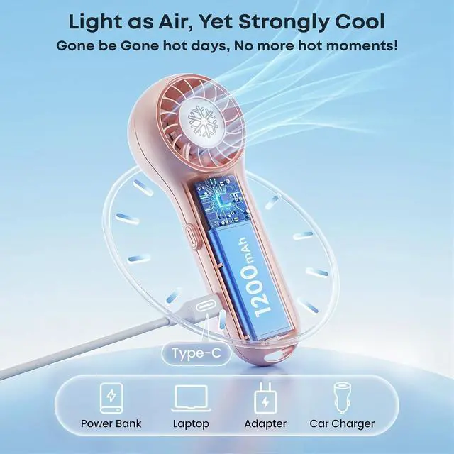 Alt view image 3 of 7 - DREAMME 2 Portable Handheld Fan, Powerful Mini Fan, 4-Speed Personal Small, Cute Small Pocket, Rechargeable Operated Fan for Travel, Summer Gifts for Women, Girls, Pink
