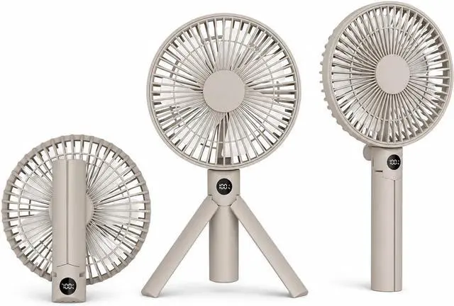 Main image of Quiet Handheld Camping Fan, Portable Fan Rechargeable, 12H Battery Life | 3000mAh battery powered hand held fan with USB-C charging, digital display, 4 speeds and quiet airflow for camping and travel