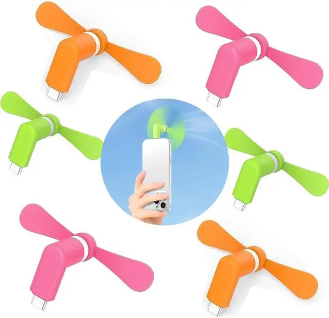 Main image of 6Pack Type C Tiny Portable Phone Fan, Compatible with Apple iPhone 16/16p/16promax 15/15 Pro /15 Pro Max, Compatible with Samsung Galaxy S24 / S23 / 23 Ultra/ 24 Ultra/25 Ultra