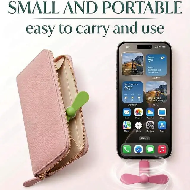 Alt view image 2 of 7 - 6Pack Type C Tiny Portable Phone Fan, Compatible with Apple iPhone 16/16p/16promax 15/15 Pro /15 Pro Max, Compatible with Samsung Galaxy S24 / S23 / 23 Ultra/ 24 Ultra/25 Ultra