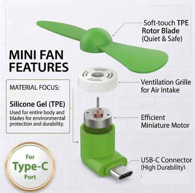 Alt view image 7 of 7 - 6Pack Type C Tiny Portable Phone Fan, Compatible with Apple iPhone 16/16p/16promax 15/15 Pro /15 Pro Max, Compatible with Samsung Galaxy S24 / S23 / 23 Ultra/ 24 Ultra/25 Ultra