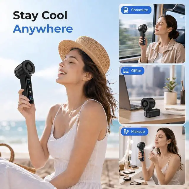 Alt view image 7 of 7 - Portable Handheld Misting Fan, 3000mAh Rechargeable, 100 Adjustable Speeds, Type-C Two-Way Charging, Mini Water Spray Fan for Travel Outdoor Makeup, Ideal Gift for Men Women (Black)