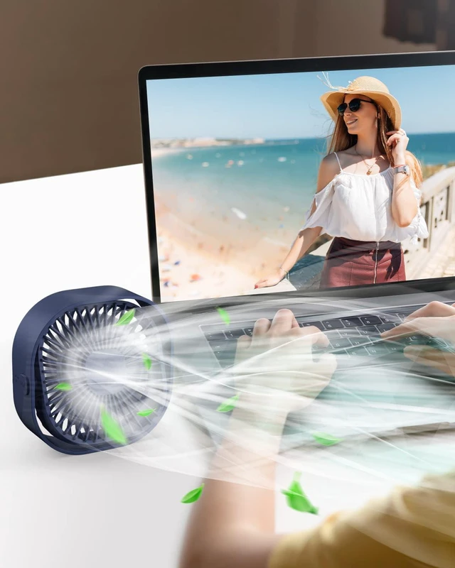 Alt view image 3 of 6 - RJVW 4 Inch Small USB Desk Fan, 3-Speed Portable & 360°Rotatable Mini Cooling Fan, USB-Powered Desktop Fan for Home Office Bedroom Dorm Indoor Outdoor Summer Gift