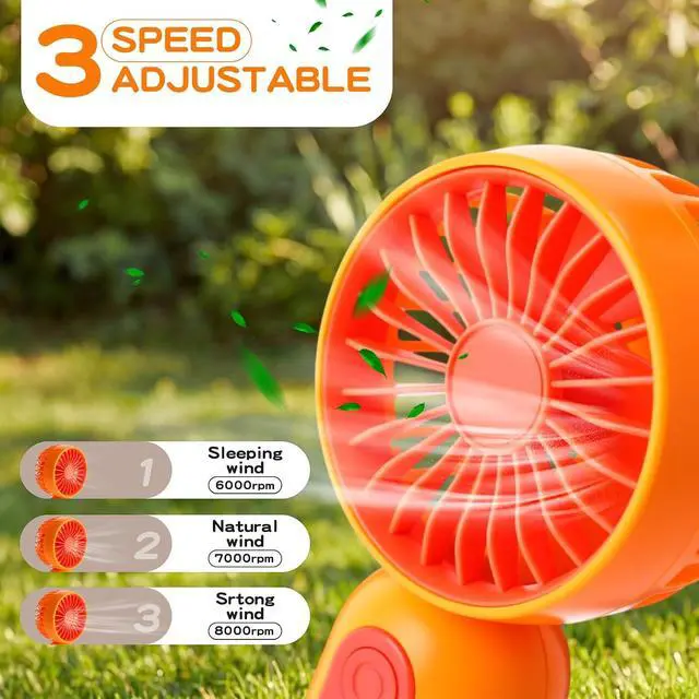 Alt view image 3 of 6 - Rossesay 12 Pack 12 Pack Mini Portable Handheld Fan Bulk for Travel 3 Speeds, Rechargeable USB Battery Operated, Small Personal Eyelash Fans for Women Men Indoor Outdoor (Orange)