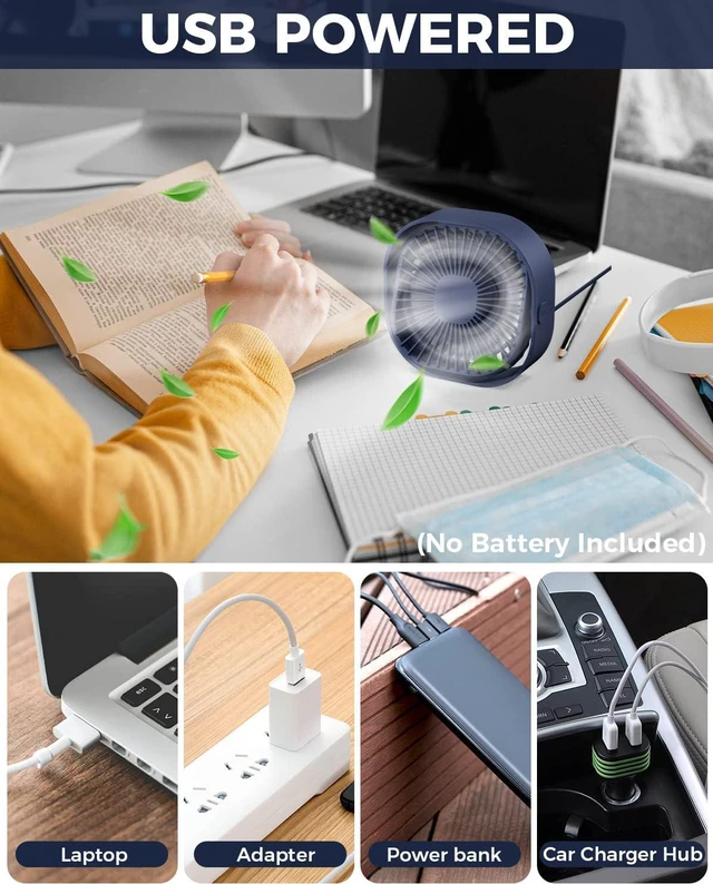 Alt view image 5 of 6 - RJVW 4 Inch Small USB Desk Fan, 3-Speed Portable & 360°Rotatable Mini Cooling Fan, USB-Powered Desktop Fan for Home Office Bedroom Dorm Indoor Outdoor Summer Gift