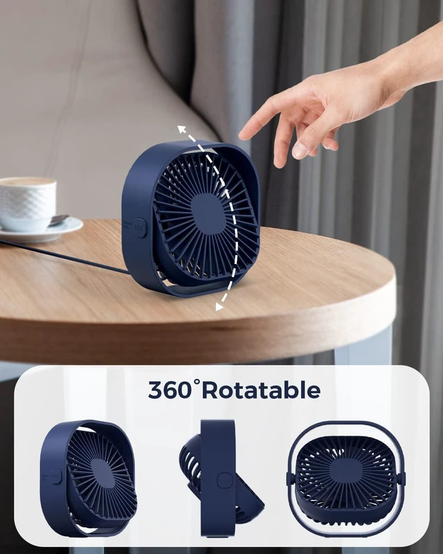 Alt view image 6 of 6 - RJVW 4 Inch Small USB Desk Fan, 3-Speed Portable & 360°Rotatable Mini Cooling Fan, USB-Powered Desktop Fan for Home Office Bedroom Dorm Indoor Outdoor Summer Gift