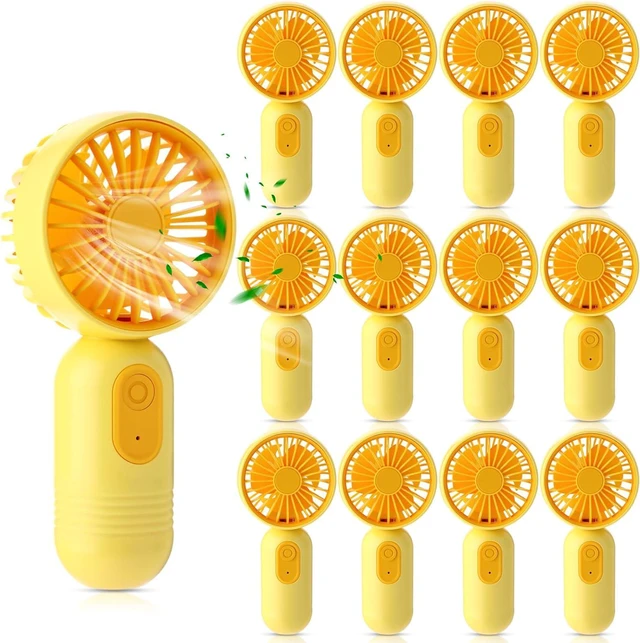 Main image of Rossesay 12 Pack 12 Pack Mini Portable Handheld Fan Bulk for Travel 3 Speeds, Rechargeable USB Battery Operated, Small Personal Eyelash Fans for Women Men Indoor Outdoor (Yellow)