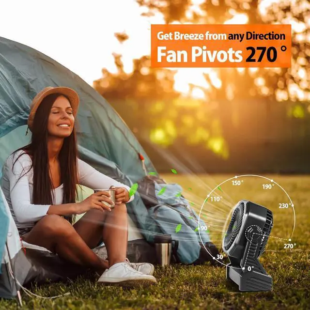 Alt view image 7 of 7 - 20000mAh Battery Operated Portable Fan 8 inch Rechargeable Camping Fan with LED Light with Hanging Hook for Tent Travel Car Jobsite Outdoor Fishing (Total Black)