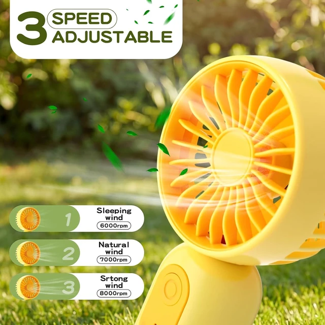 Alt view image 3 of 6 - Rossesay 12 Pack 12 Pack Mini Portable Handheld Fan Bulk for Travel 3 Speeds, Rechargeable USB Battery Operated, Small Personal Eyelash Fans for Women Men Indoor Outdoor (Yellow)