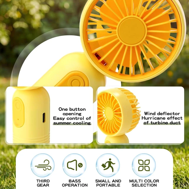 Alt view image 4 of 6 - Rossesay 12 Pack 12 Pack Mini Portable Handheld Fan Bulk for Travel 3 Speeds, Rechargeable USB Battery Operated, Small Personal Eyelash Fans for Women Men Indoor Outdoor (Yellow)