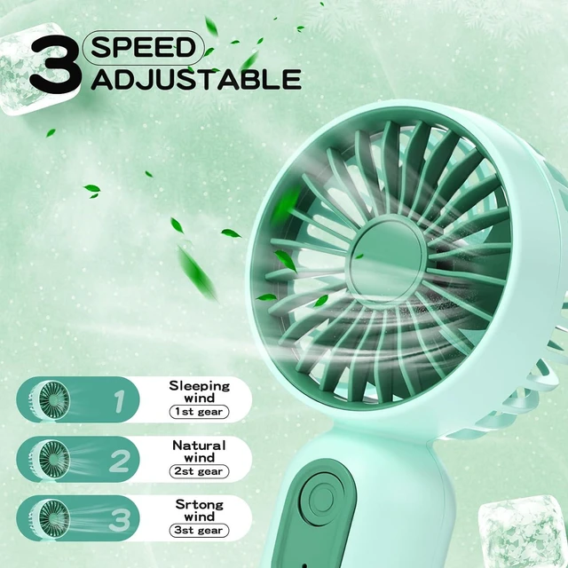 Alt view image 3 of 7 - Rossesay 24 Pack 12 Pack Mini Portable Handheld Fan Bulk for Travel 3 Speeds, Rechargeable USB Battery Operated, Small Personal Eyelash Fans for Women Men Indoor Outdoor (Green)