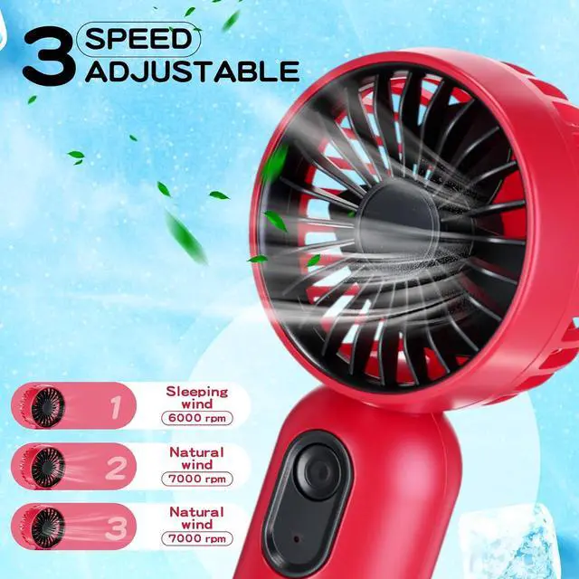 Alt view image 4 of 5 - Rossesay 6 Pcs Mini Portable Fan Bulk Cute Handheld Lightweight Small Little Personal Hand Eyelash Fan 3 Speeds USB Rechargeable for Women Men Indoor Outdoor Makeup Travel (Red)