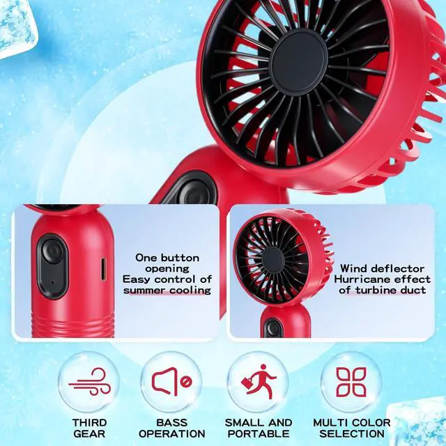 Alt view image 3 of 5 - Rossesay 6 Pcs Mini Portable Fan Bulk Cute Handheld Lightweight Small Little Personal Hand Eyelash Fan 3 Speeds USB Rechargeable for Women Men Indoor Outdoor Makeup Travel (Red)