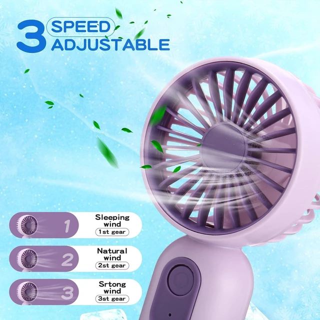Alt view image 3 of 6 - Rossesay 24 Pack 12 Pack Mini Portable Handheld Fan Bulk for Travel 3 Speeds, Rechargeable USB Battery Operated, Small Personal Eyelash Fans for Women Men Indoor Outdoor (Purple)