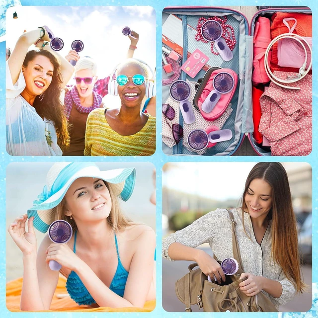 Alt view image 6 of 6 - Rossesay 24 Pack 12 Pack Mini Portable Handheld Fan Bulk for Travel 3 Speeds, Rechargeable USB Battery Operated, Small Personal Eyelash Fans for Women Men Indoor Outdoor (Purple)