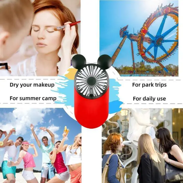 Alt view image 4 of 5 - Cute Handheld Mini USB Fan, Rechargeable Portable Fan, 3 Adjustable Speeds and Wearable Accessories, Pocket Size for Indoor Or Outdoor Activities, 3 Pack (Pink+Red+Blue)