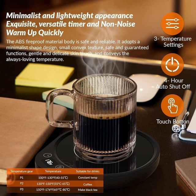 Alt view image 3 of 7 - Mug Warmer, Upgrade Coffee Warmer & Cup Warmer for Desk with 3 Temperature Settings, More Hot Coffee Mug Warmer with Timer, 4H Auto Shut Off for Keep Best Flavor for Cocoa, Tea, Water, Milk, Black